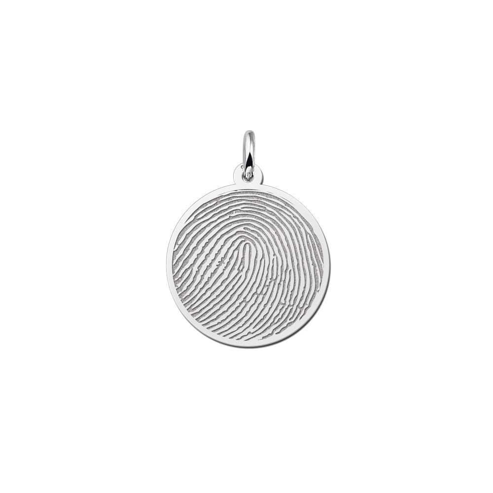 Zilveren ronde hanger met volledige vingerafdruk