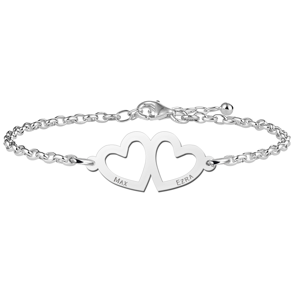 Zilveren hartjes armband twee namen