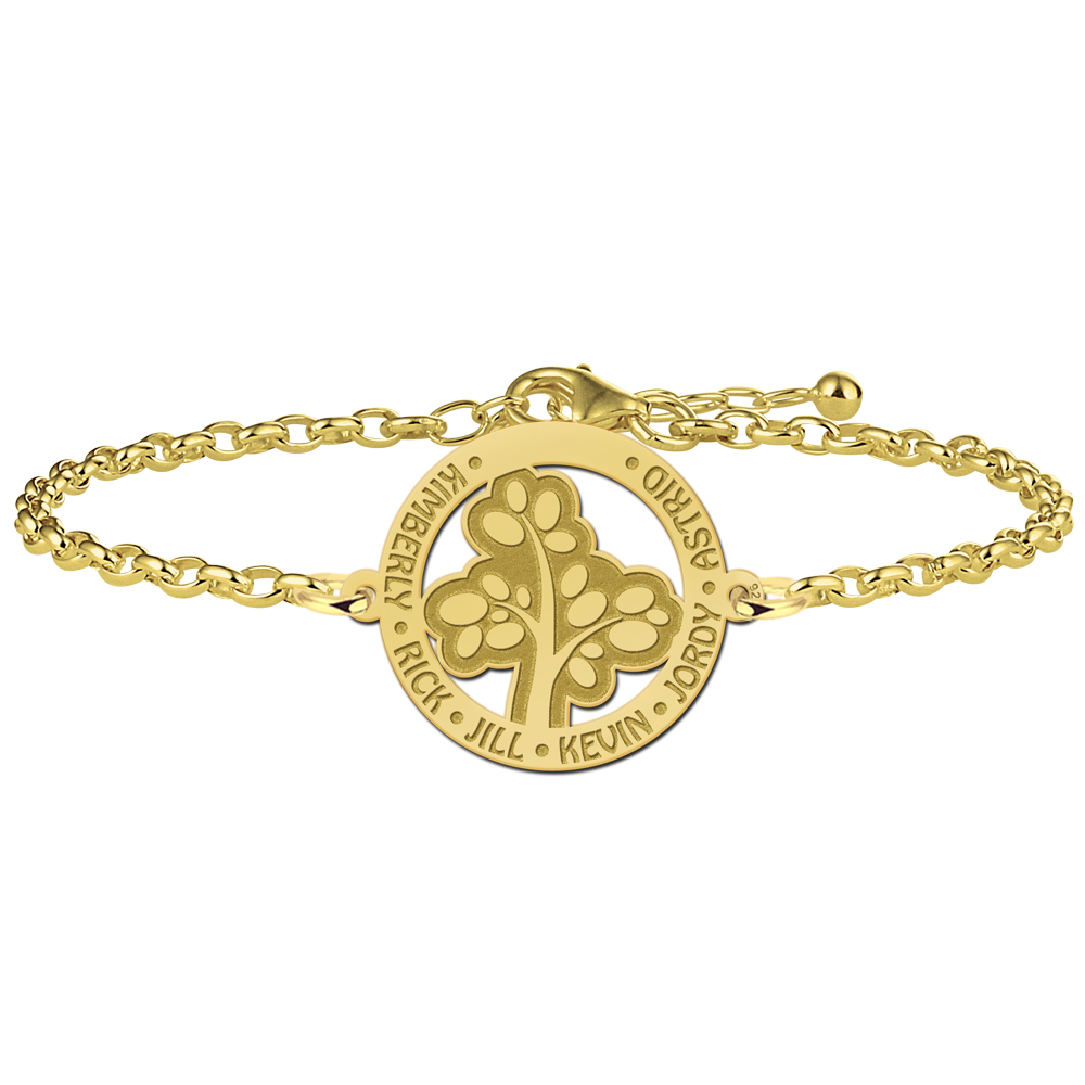 Vergulde opengewerkte stamboom armband met namen