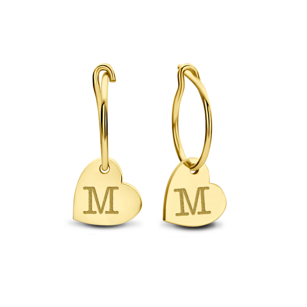 Gouden oorbellen met hart hanger en initialen