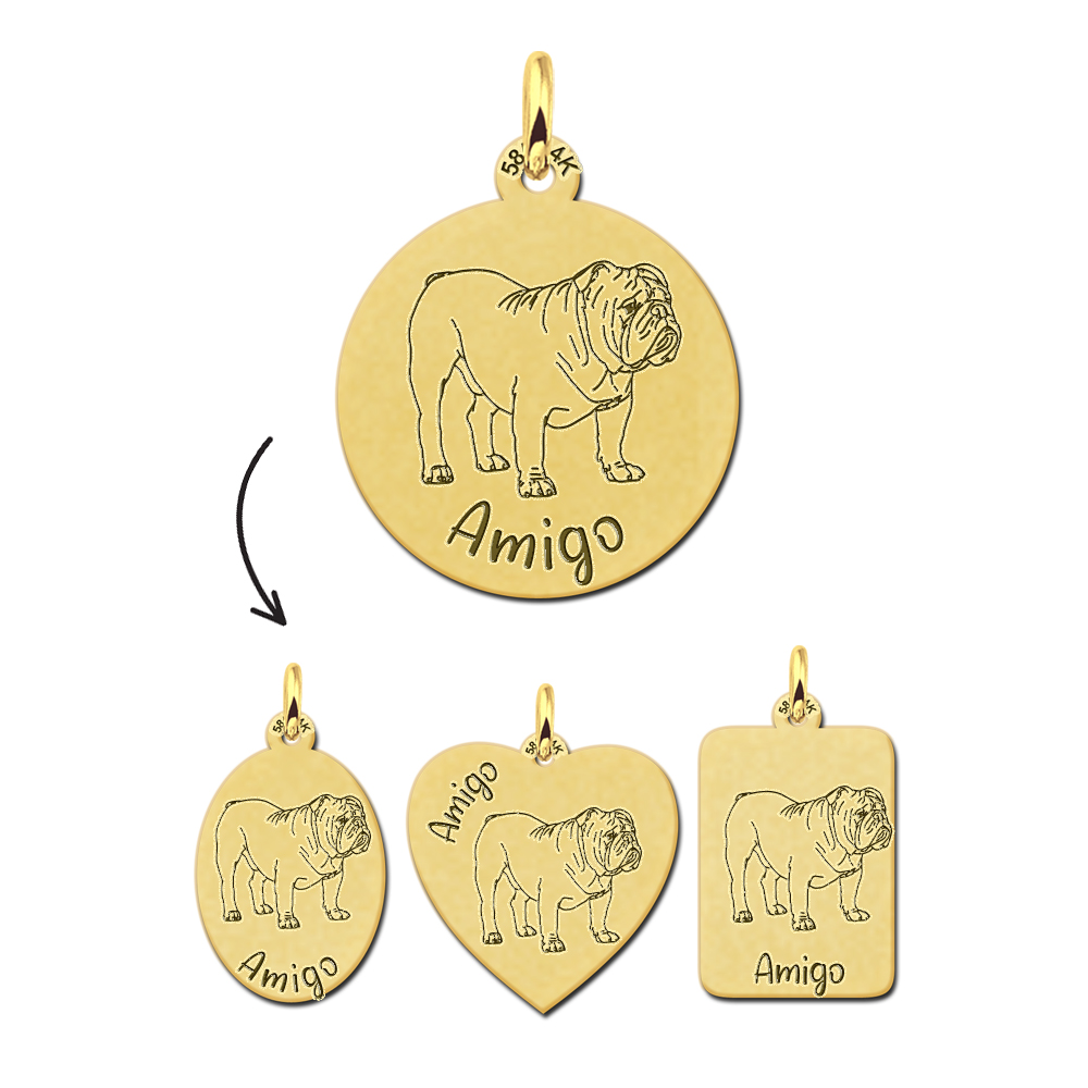 Gouden ketting met honden hanger Engelse Bulldog