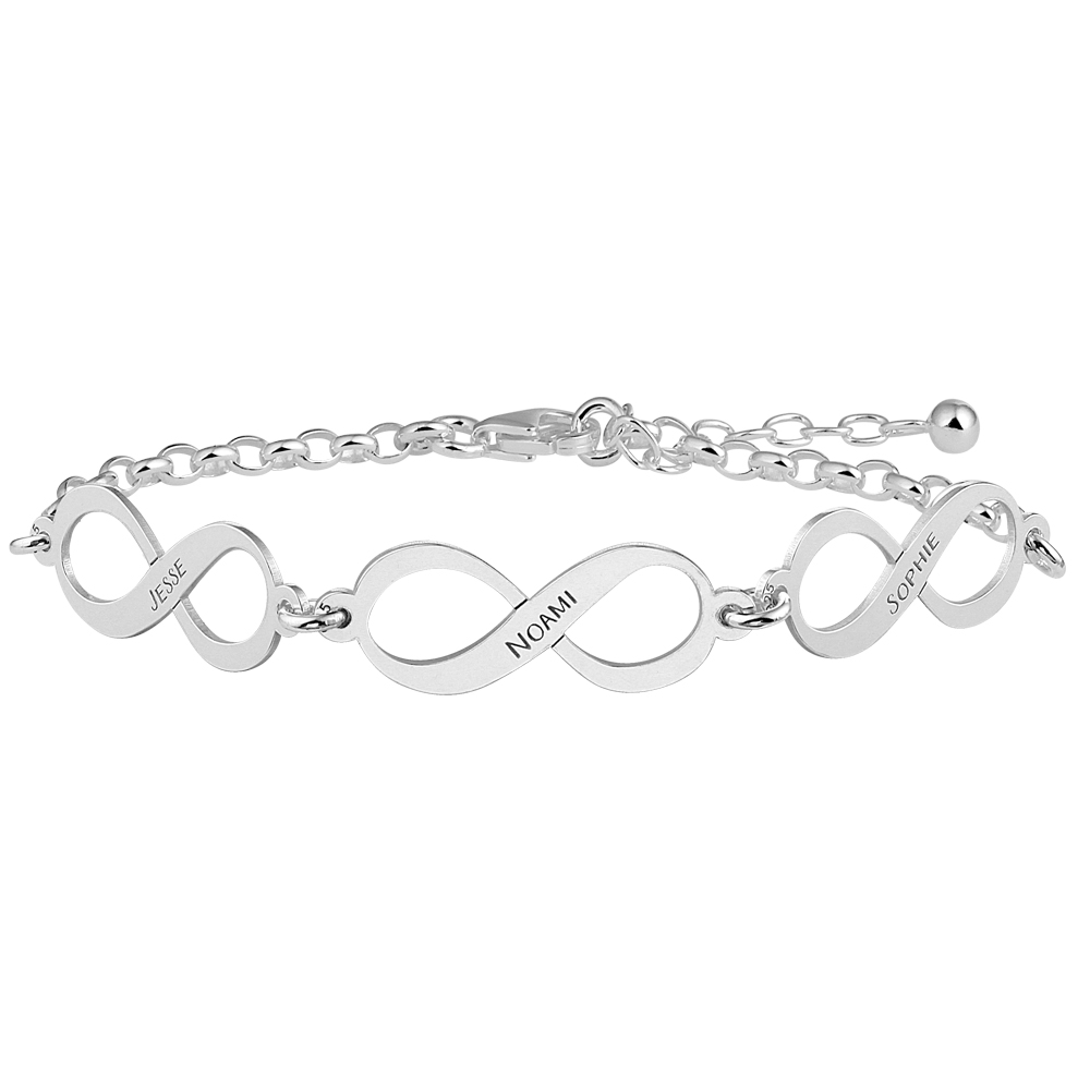 Zilveren armband infinity met drie namen