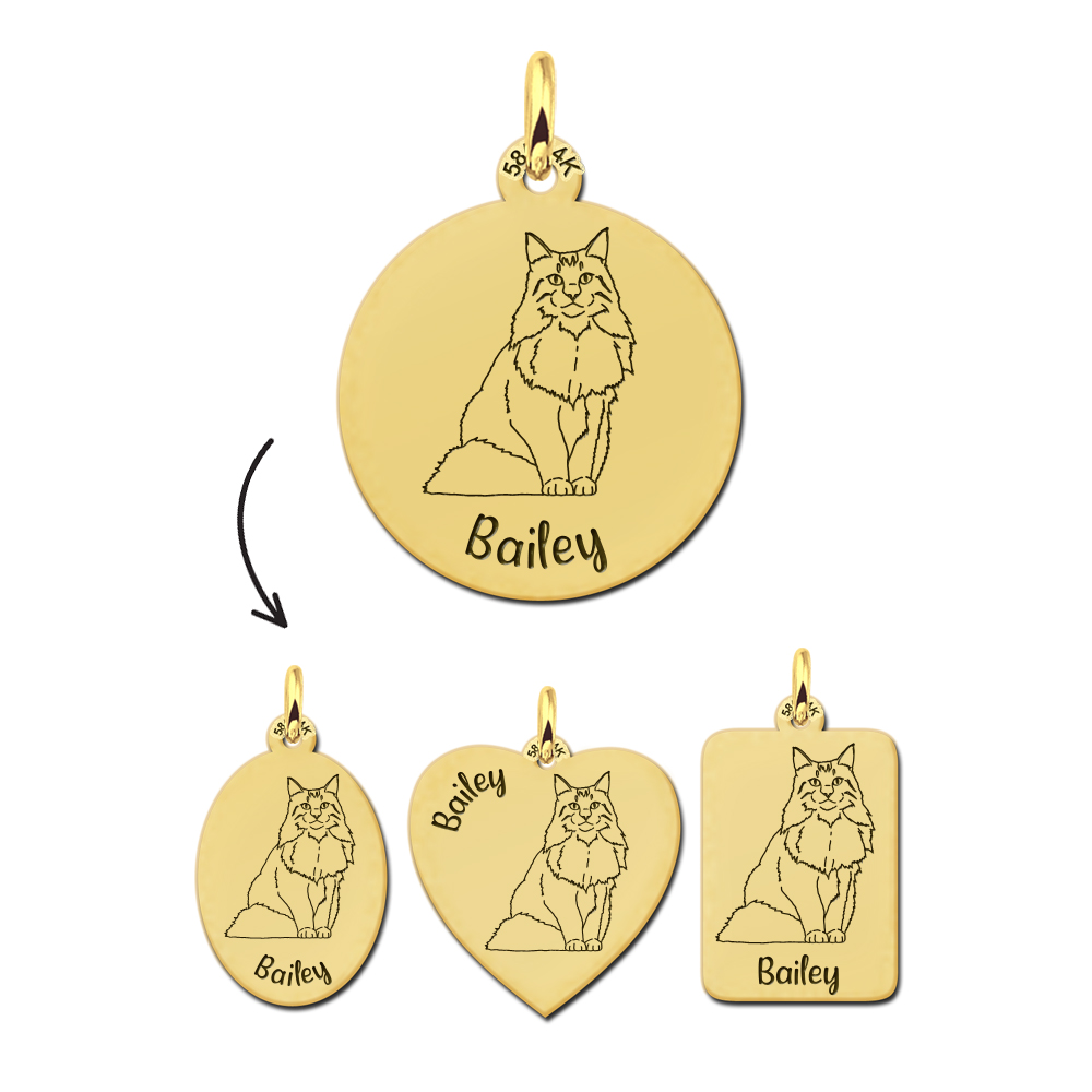 Personaliseerde hanger kat Noorse boskat goud