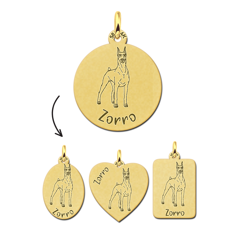 Honden hanger met gravure Doberman Pinscher goud