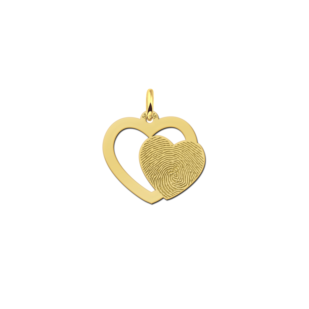 14 karaat gouden dubbele hart hanger met vingerafdruk