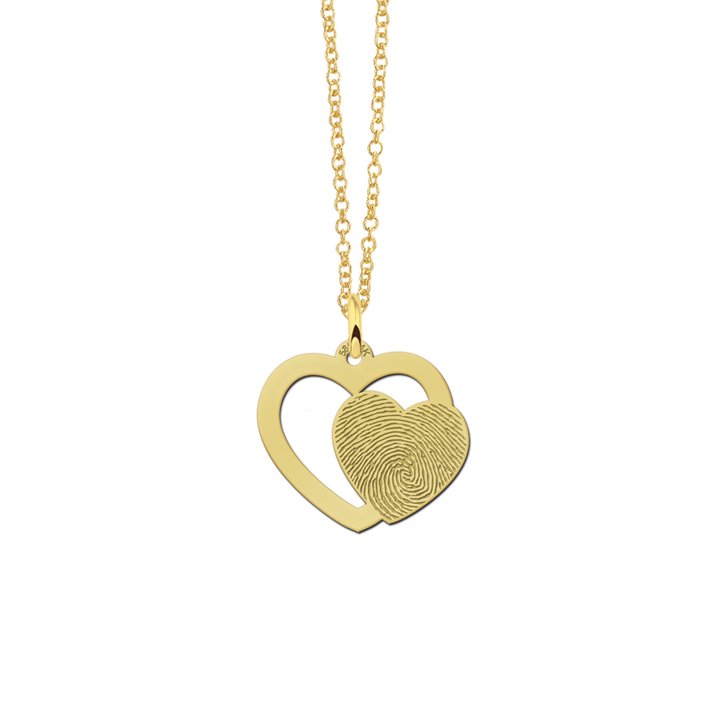 14 karaat gouden dubbele hart hanger met vingerafdruk