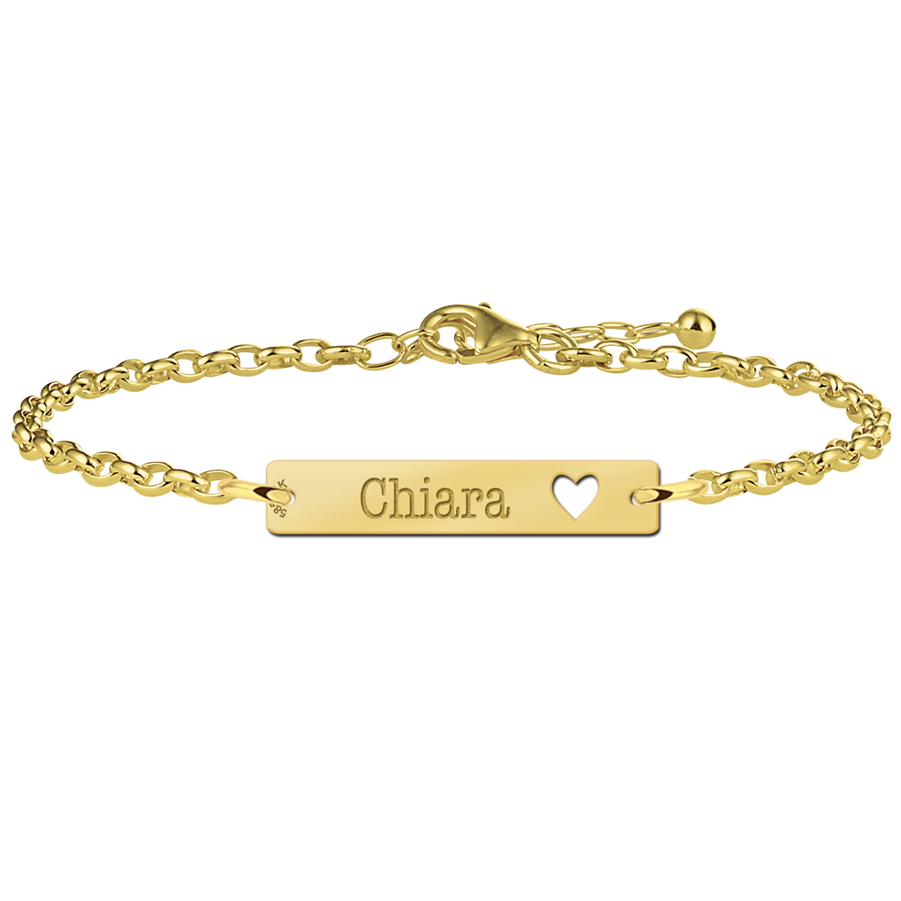 Gouden bar armband met naam en hart