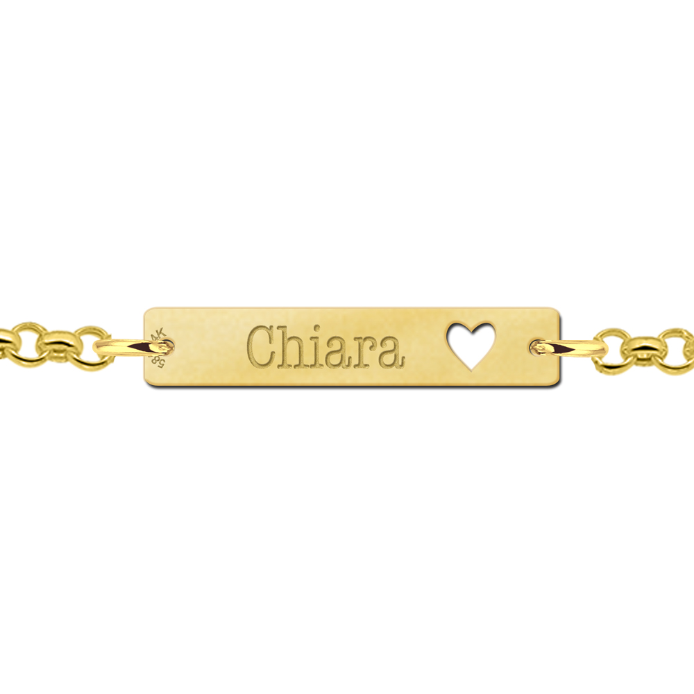 Gouden bar armband met naam en hart