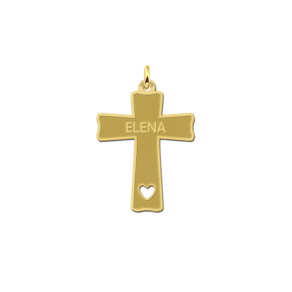 Gouden communie kruis met gravure en uitgesneden hart