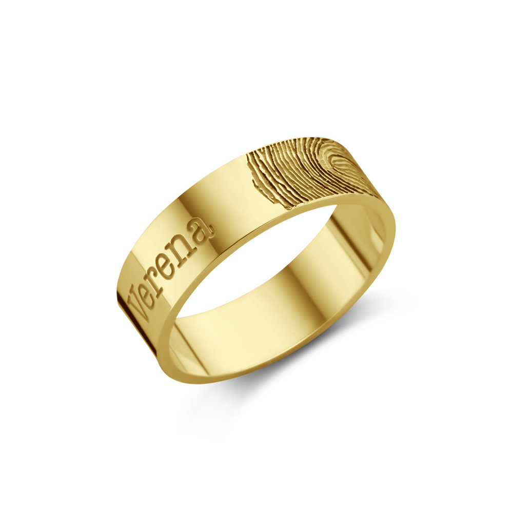 Gouden ring met vingerafdruk en naam - 6 mm vlak