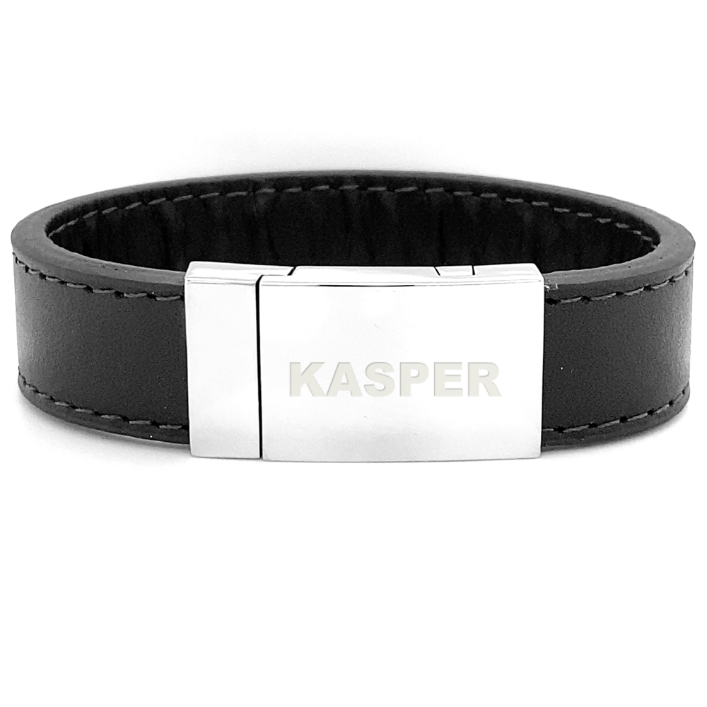 Zwarte leren armband met gravure