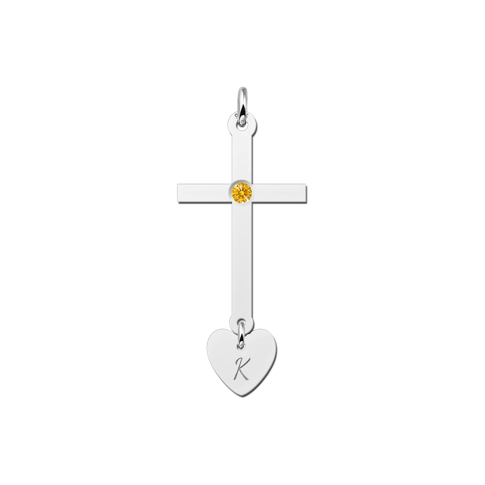 Zilveren communie kruis met hartje en zirkonia