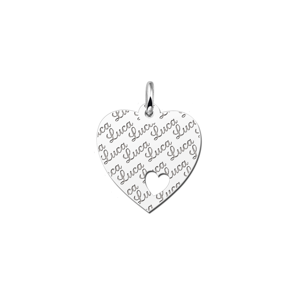 Zilveren plaatje hart naamgravure  met hartje