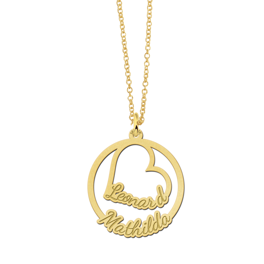 Gouden hanger met hart en twee namen