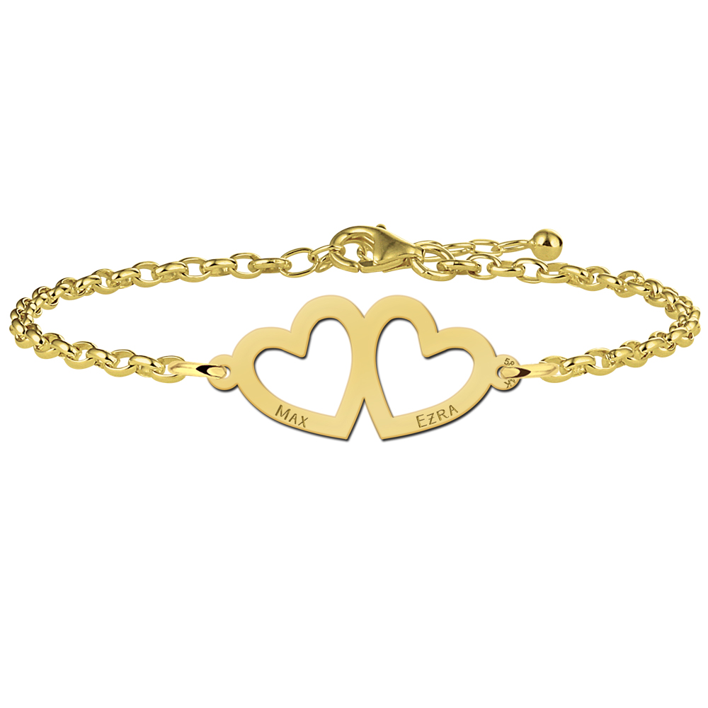 Gouden hartjes armband met twee namen