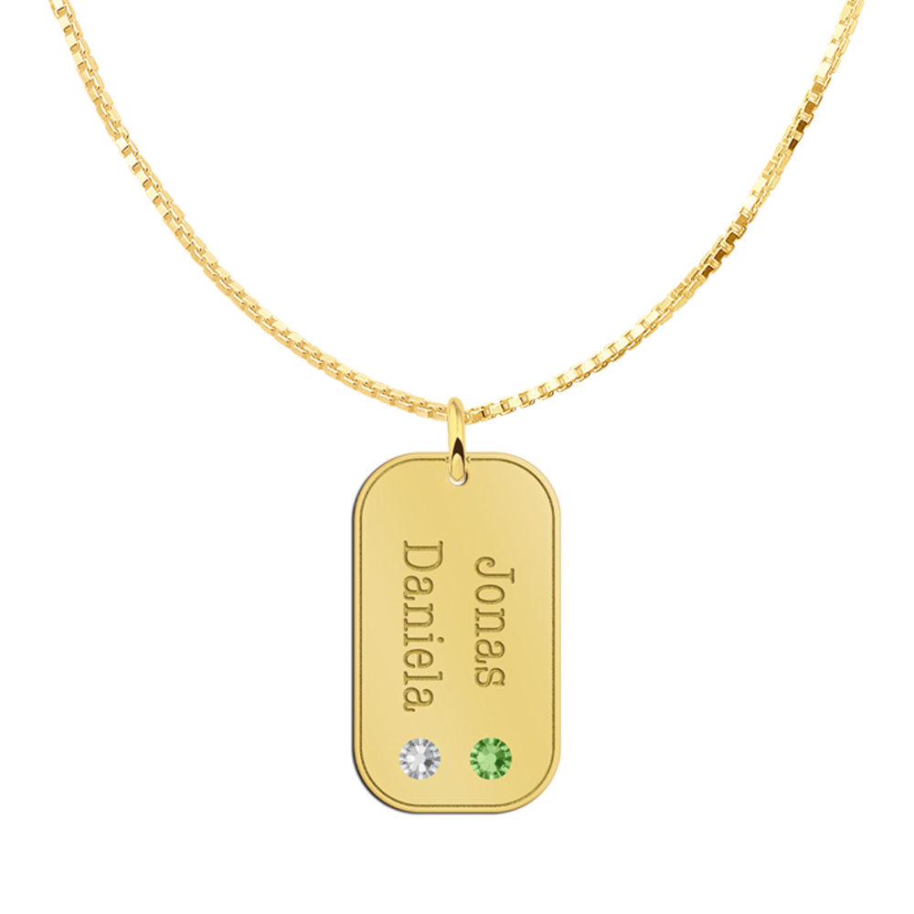 Gouden hanger met twee namen en geboortestenen van zirkonia