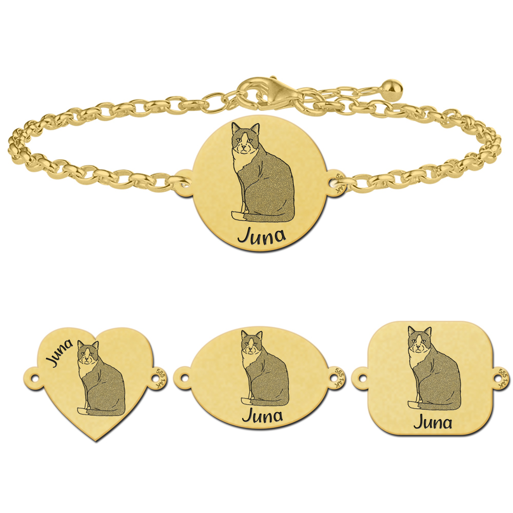 Gouden armband met katten Tuxedo kat