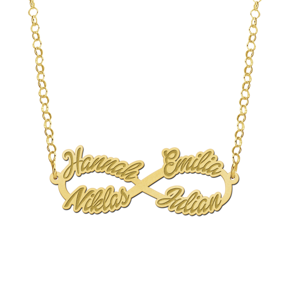 Gouden Infinity ketting met vier namen