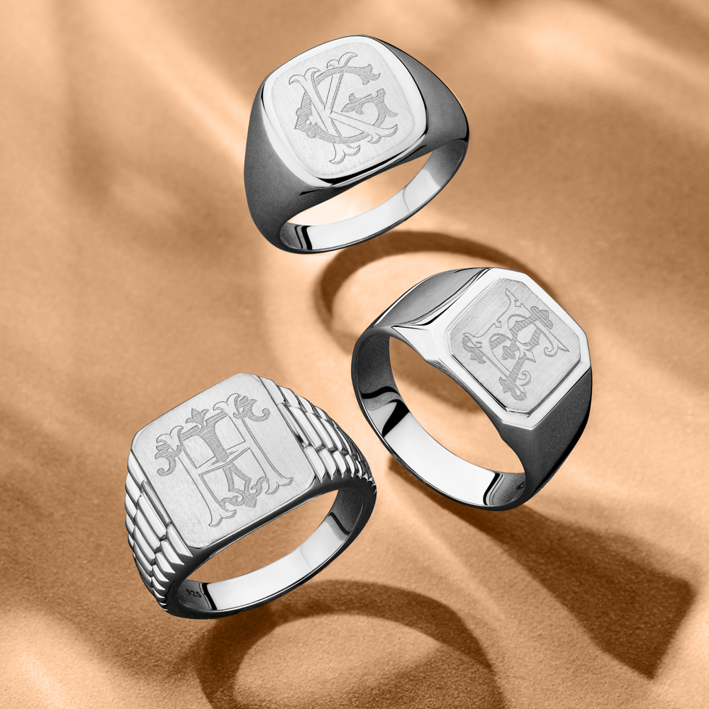 Zilveren zegelring met monogram - achthoekig