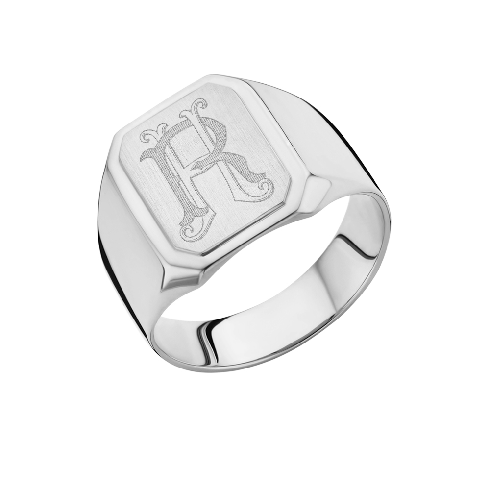 Zilveren zegelring met monogram achthoekig