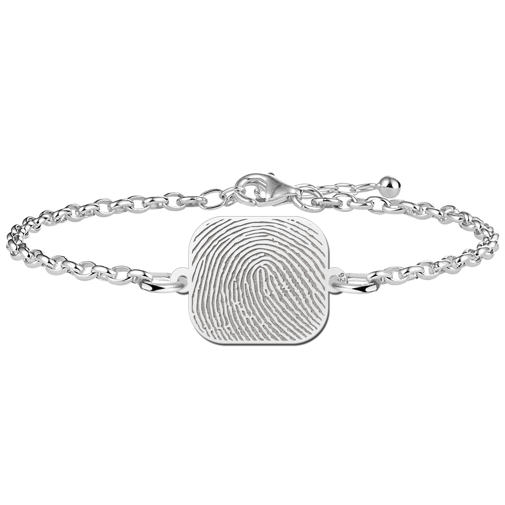 Zilveren armband met afgeronde rechthoekige vingerafdruk