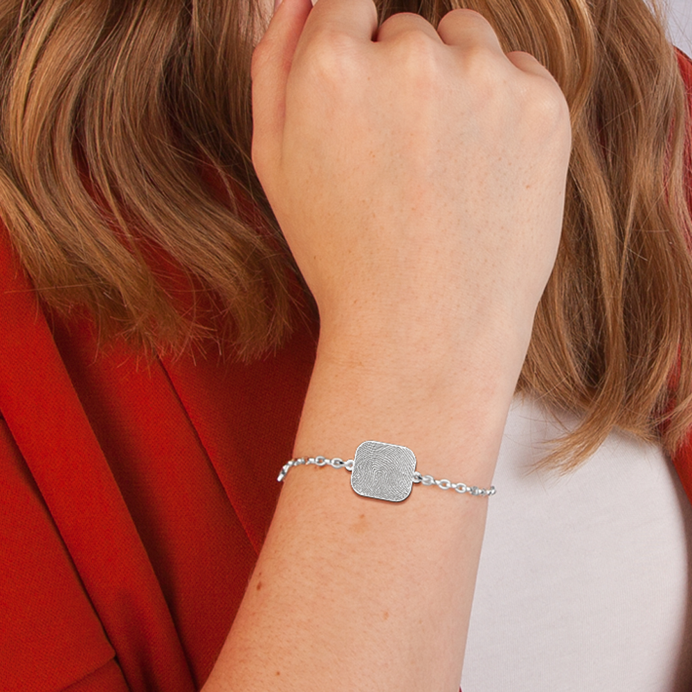 Zilveren armband met afgeronde rechthoekige vingerafdruk