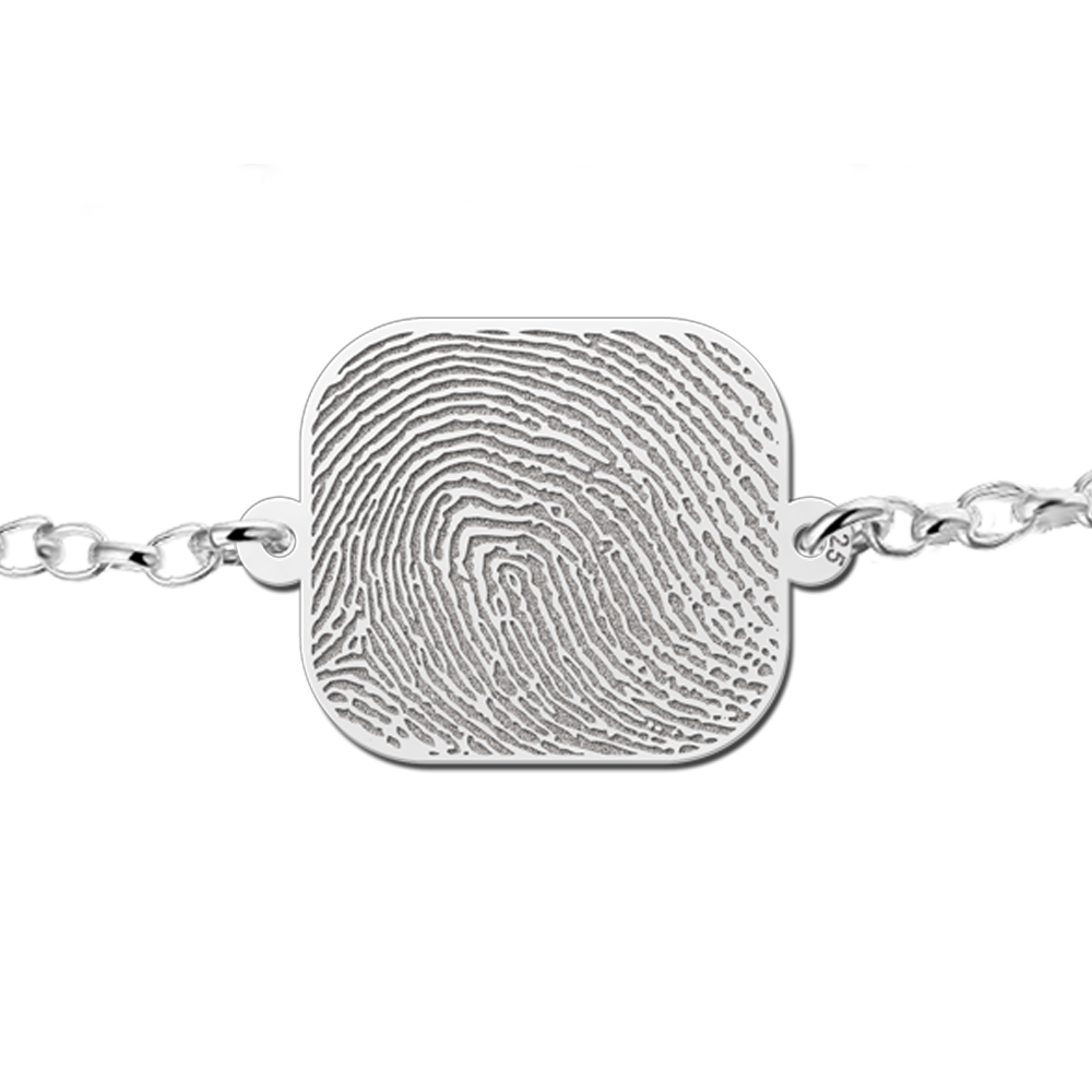 Zilveren armband met afgeronde rechthoekige vingerafdruk