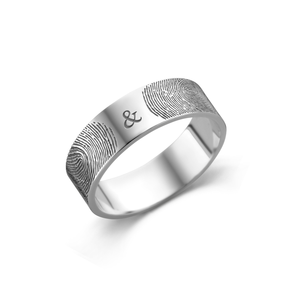 Ring met twee vingerafdrukken zilver - 6 mm vlak