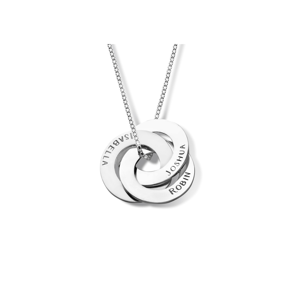 Zilveren Russische cirkels ketting met drie namen