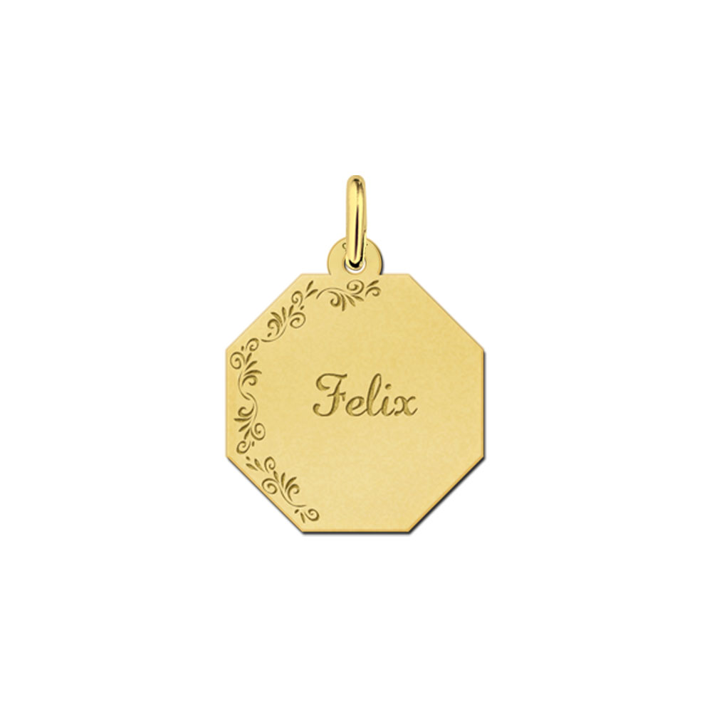 Geometrische vergulde hanger met bloemenrand en naam