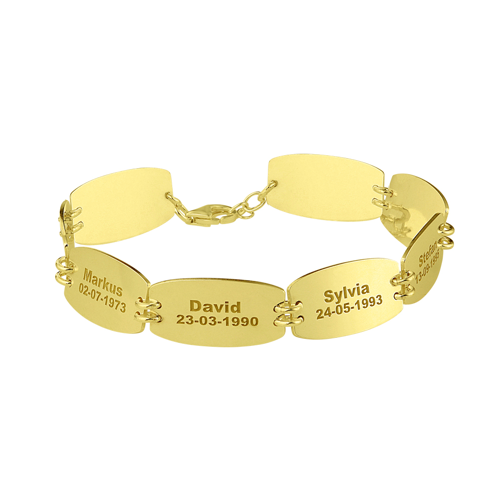 Gouden armband 8 plaatjes met naam en datum