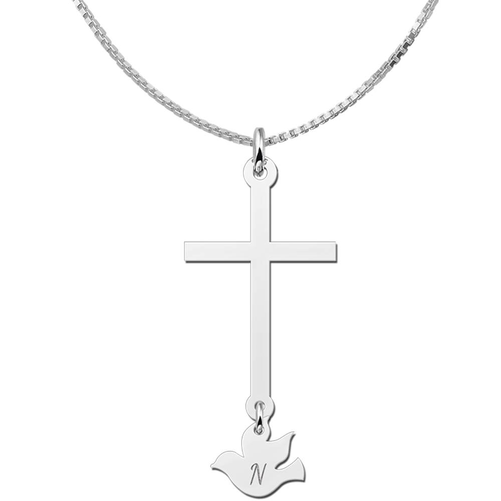 Zilveren communie kruis met duif