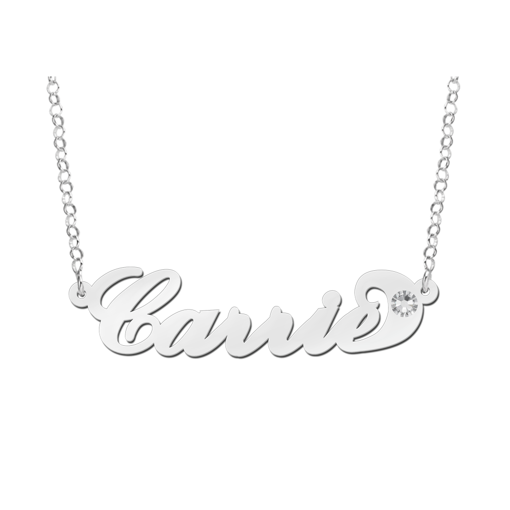 Zilveren naamketting Carrie style zirkonia