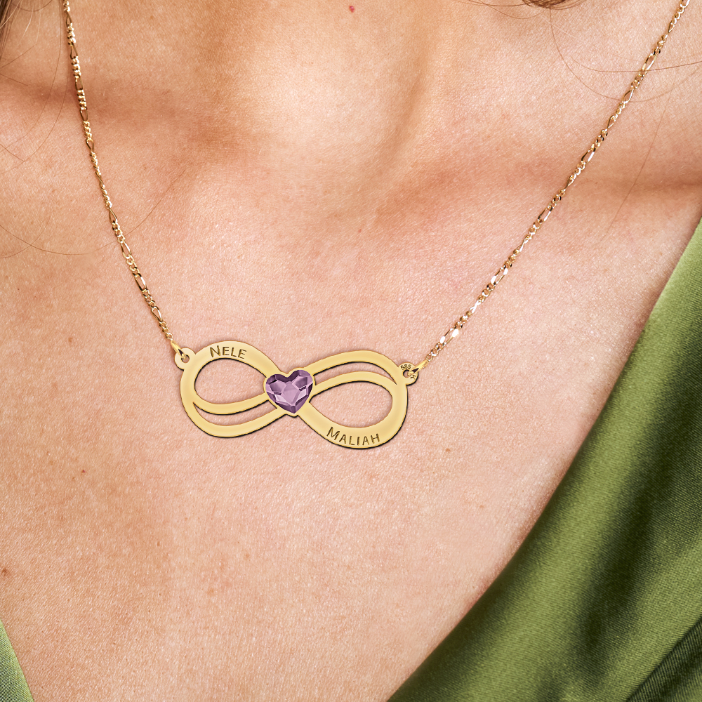 Gouden infinity ketting met hartjes swarovski steen