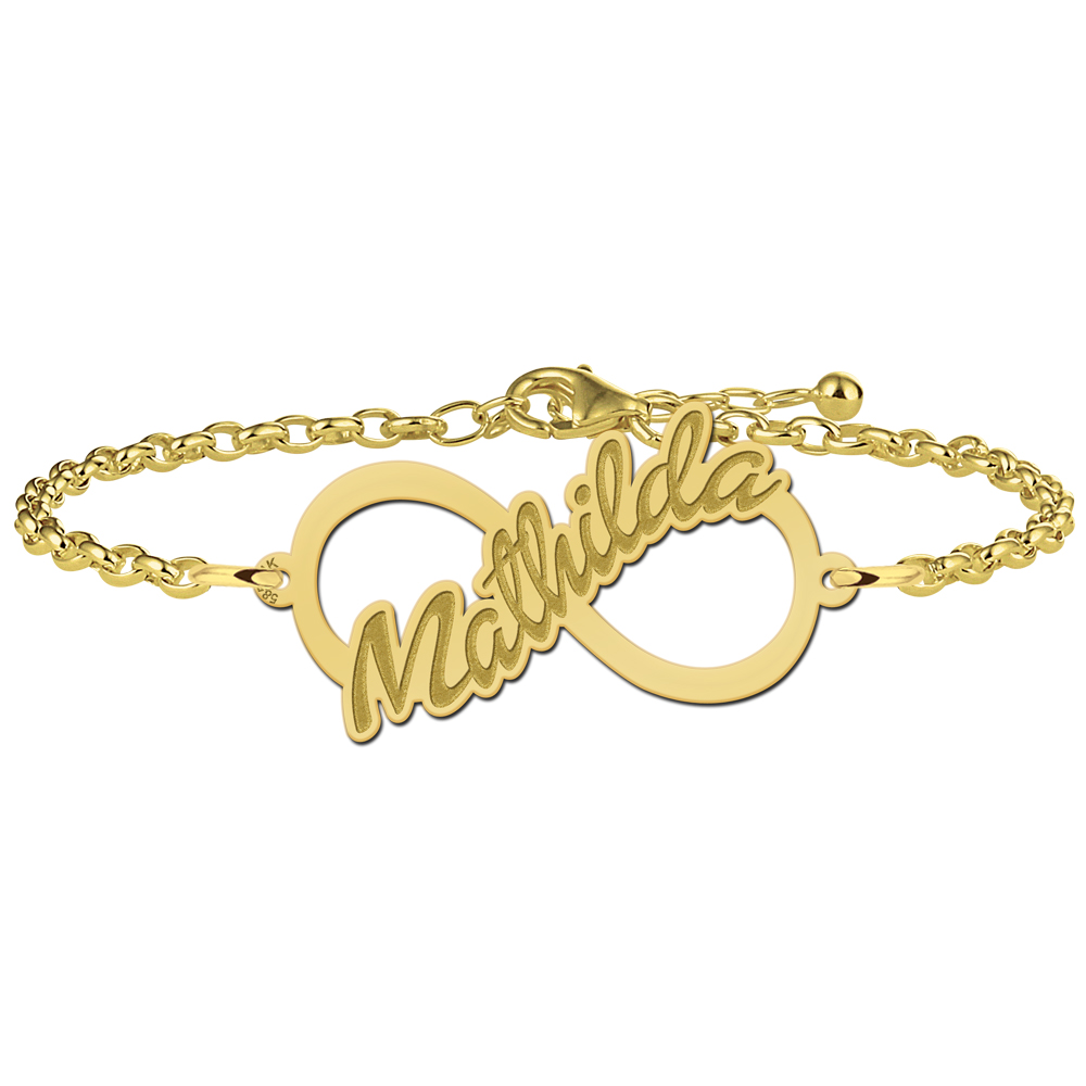 Gouden infinity armband met geschreven naam