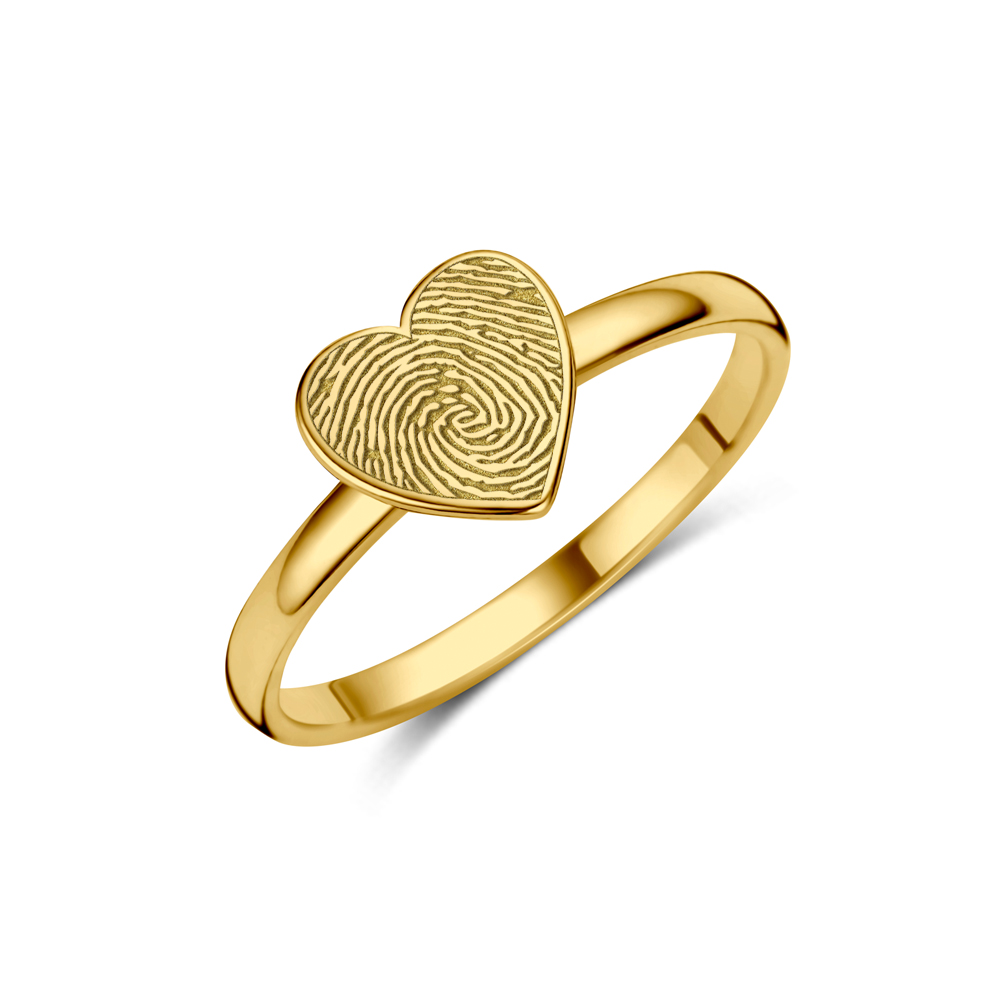 Gouden ring met hartje en vingerafdruk