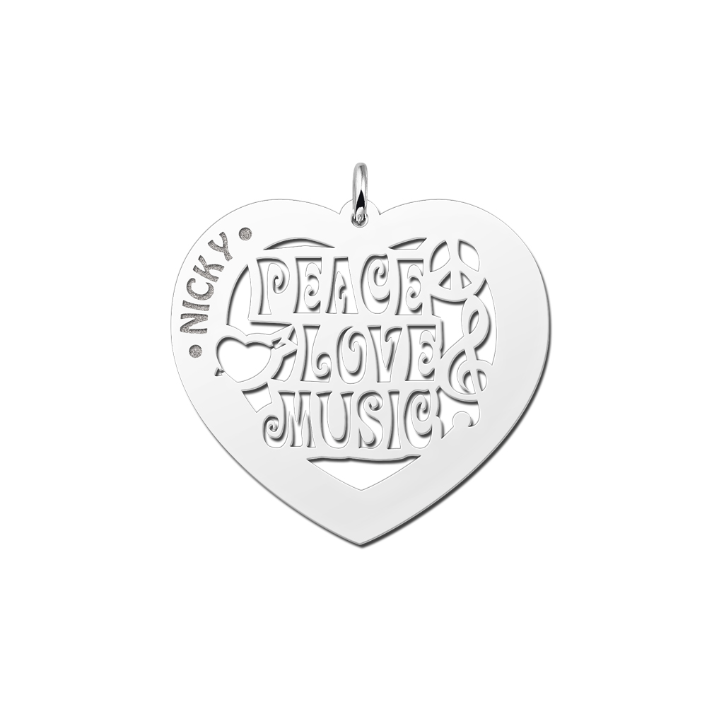 Zilveren naamhanger hart Music 60