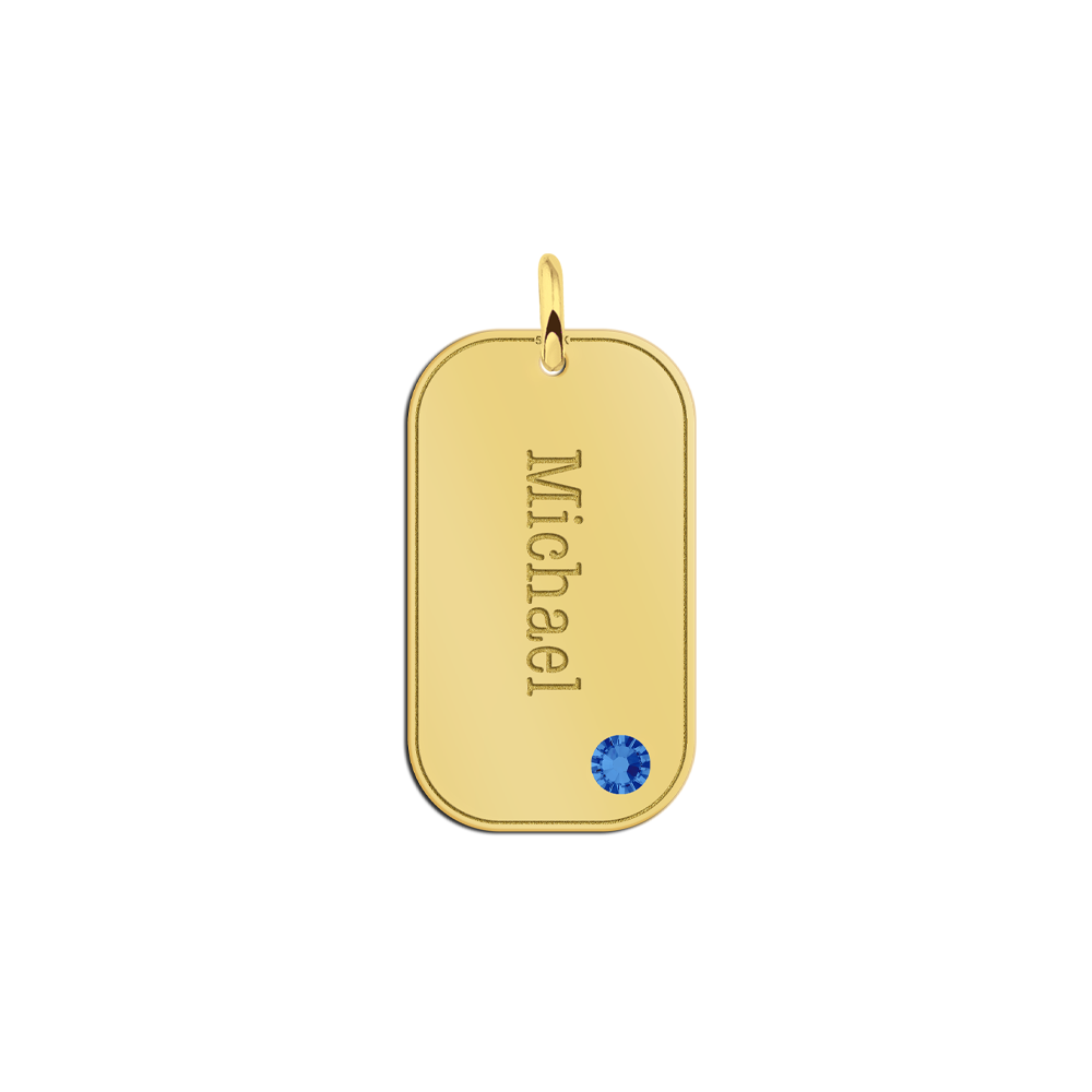 Gouden rechthoekige hanger met naamgravure en geboortesteen