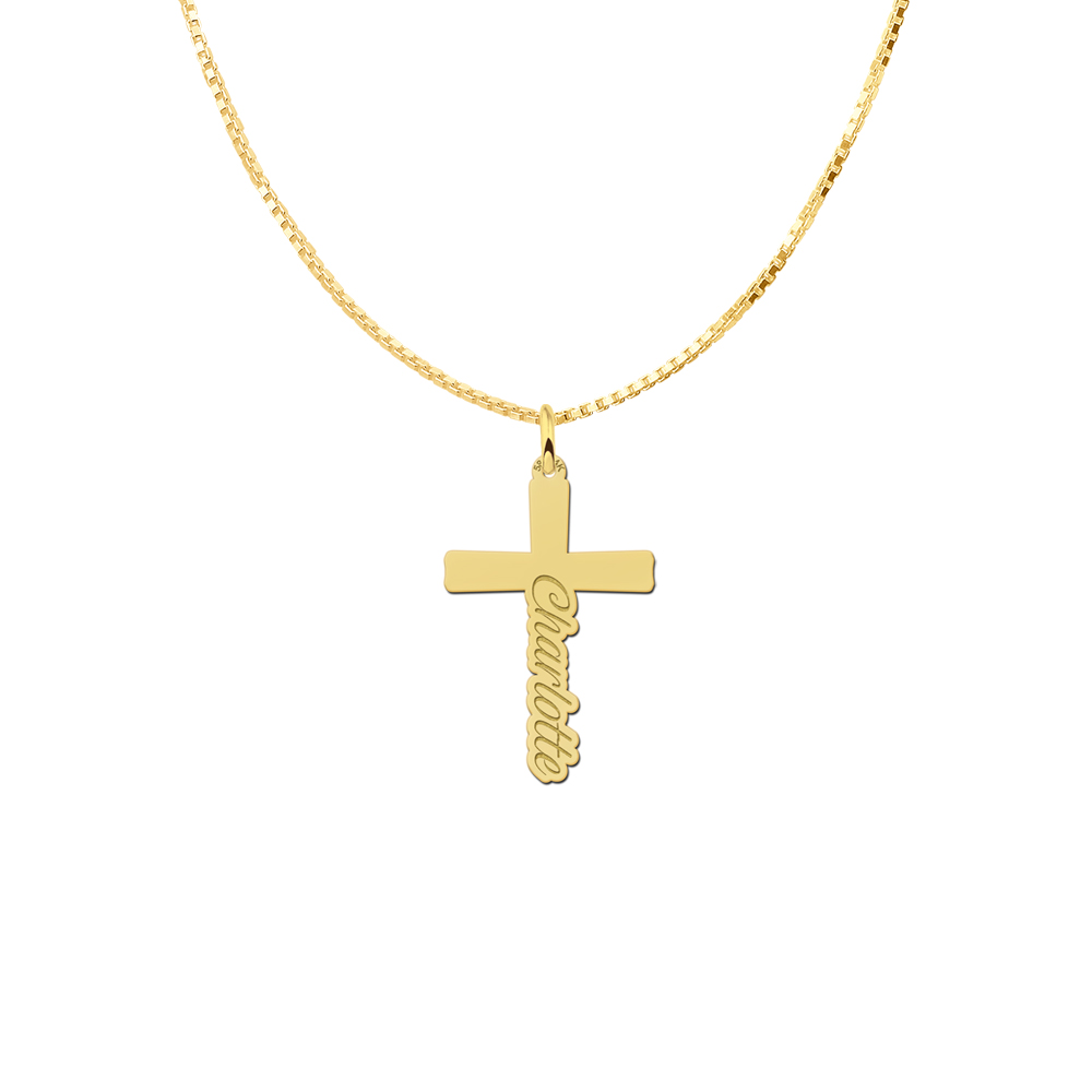Gouden communie kruis met naam