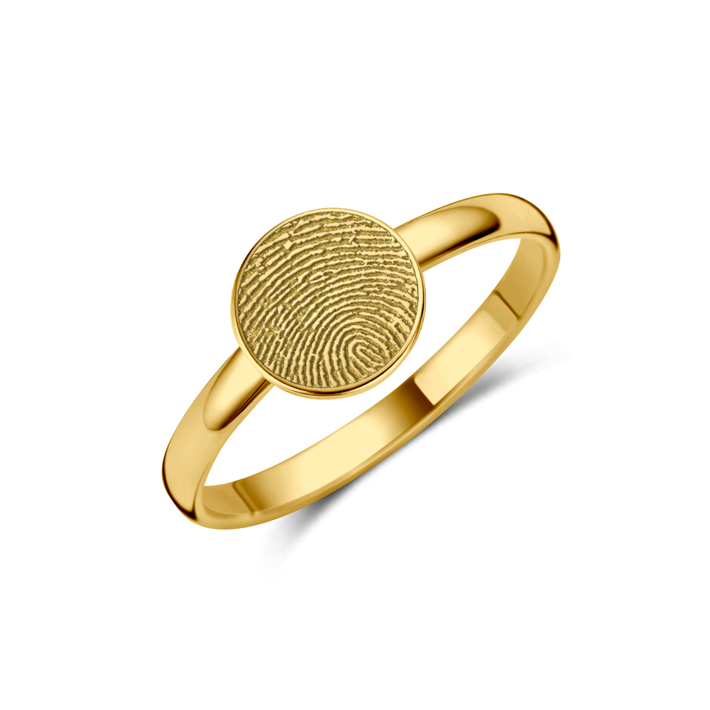 Gouden ronde zegelring met vingerafdruk