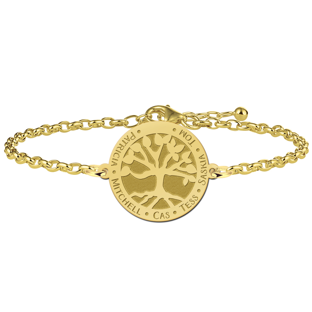 Vergulde stamboom armband met achterplaat en namen