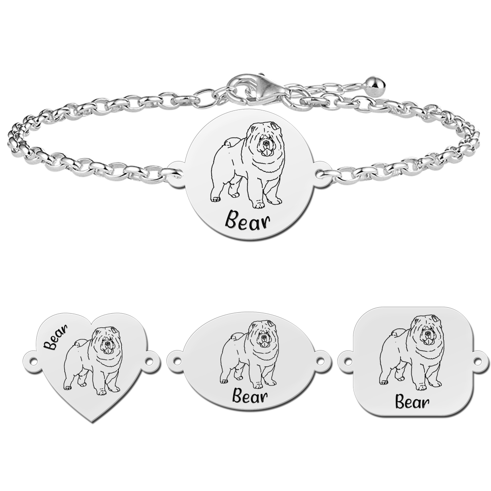Zilveren honden armband met naam Chow Chow