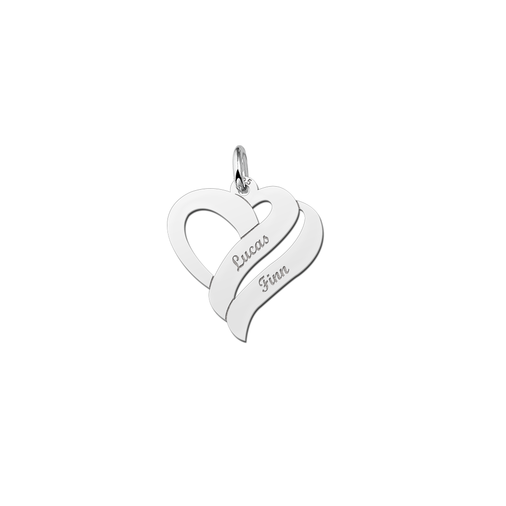 Zilveren hanger in hartvorm met twee namen
