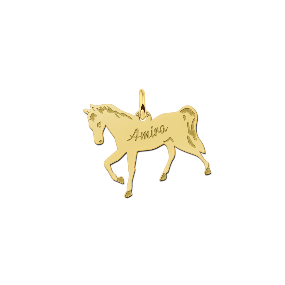 Gouden dieren sieraad met een paard en gravure