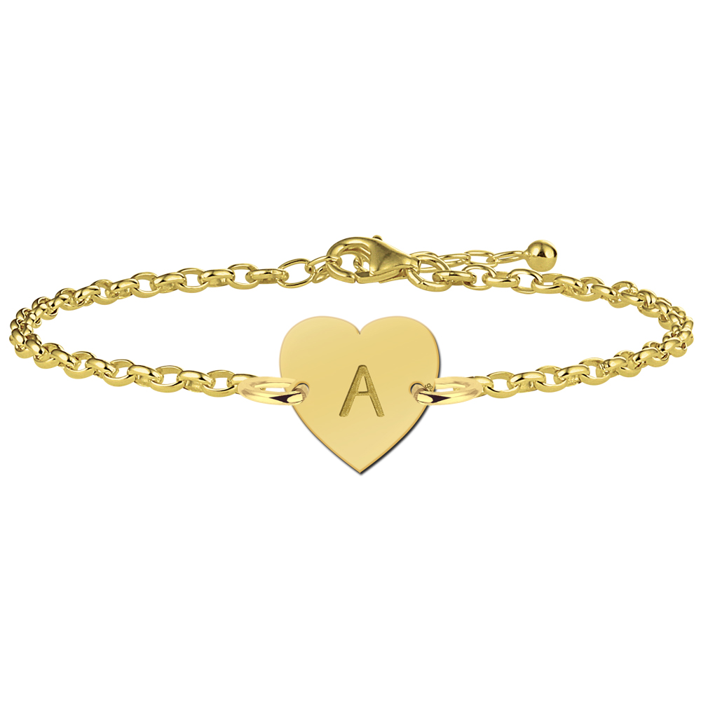 Vergulde armband hart met letter