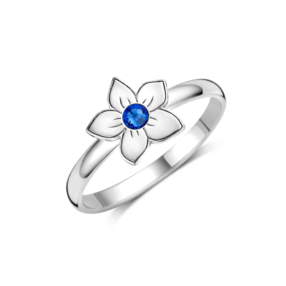 Zilveren ring met bloem en geboortesteen