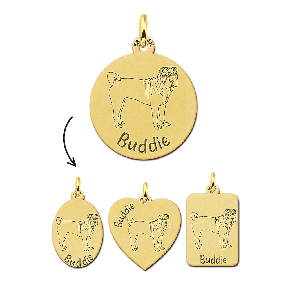 Gouden honden hanger Sharpei