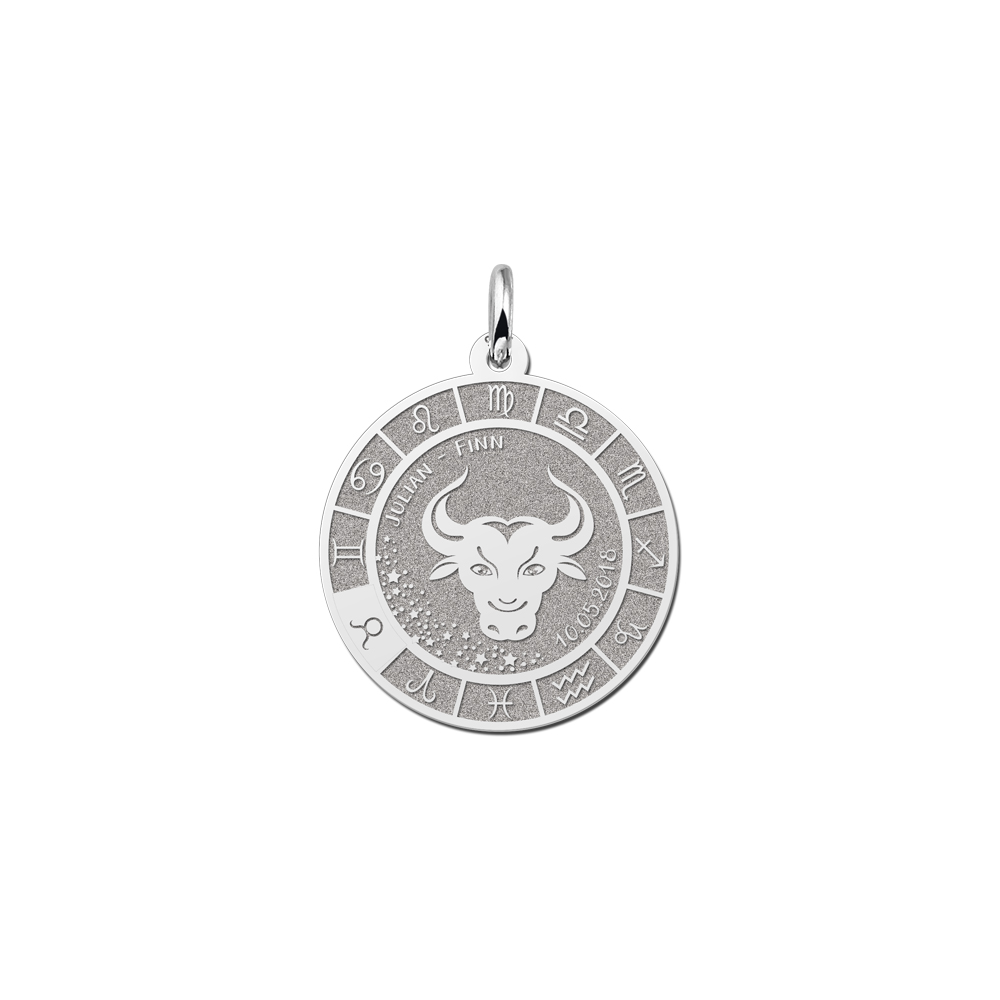 Zilveren Ronde Hanger Sterrenbeeld Stier met Gravure