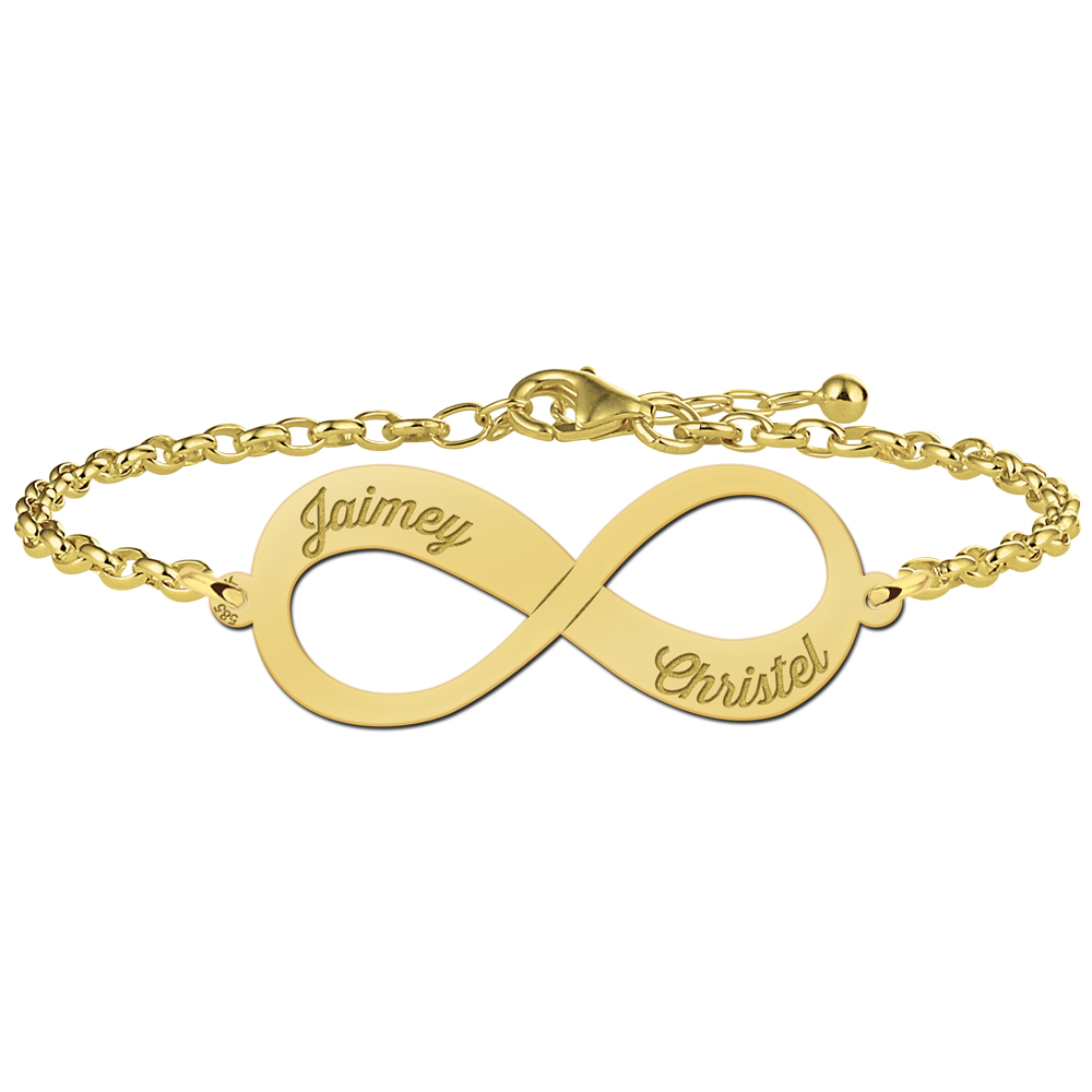 Gouden infinity armband met twee namen