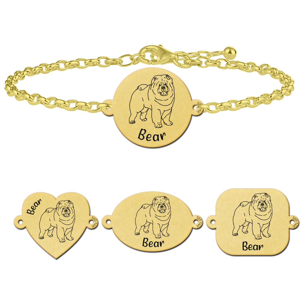 Gouden honden armband met naam Chow Chow